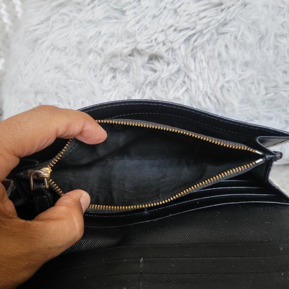 Prada Black/White Perforated Saffiano Leather Flap Continental Wallet - Picture 10 of 12
